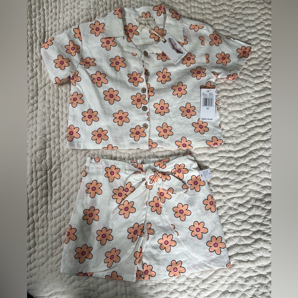 Jessica Simpson girls linen blend floral shorts set 6x